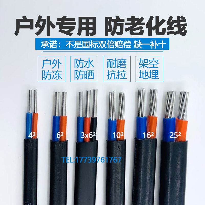 国标电线电缆线铝芯2.5 4 6 10 16 25平方2芯护套线 家用户外铝线