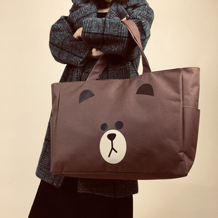 line布朗熊帆布行李袋旅行包超大容量卡通防水收纳手提购物袋女