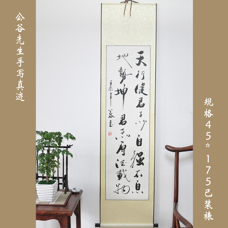 〈天行健.地势坤.〉浩贤堂行书条幅四尺对开书法作品手写礼品