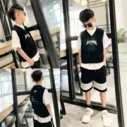 Màu cam clothing clothing quần áo trẻ em mùa hè áo thun trẻ em tay ngắn cotton giả hai tay rưỡi tay áo bé trai chạm đáy áo sơ mi nam - Áo thun