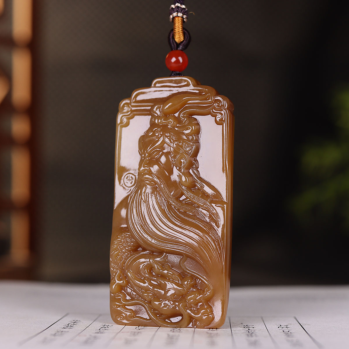 (古晨珠宝)新疆和田玉且末糖玉关公挂件吊坠玉坠忠义千秋56g