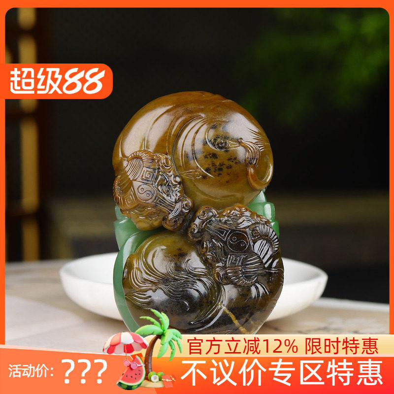 （古晨珠宝）俄罗斯和田玉碧玉牛把件手玩件扭转乾坤148g