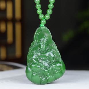 俄罗斯和田玉粉绿碧玉苏工观音挂件吊坠玉坠23g 古晨珠宝