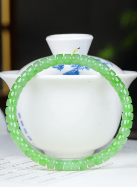 （古晨珠宝）俄罗斯和田玉果绿碧玉直切珠手串手链珠连富贵12g