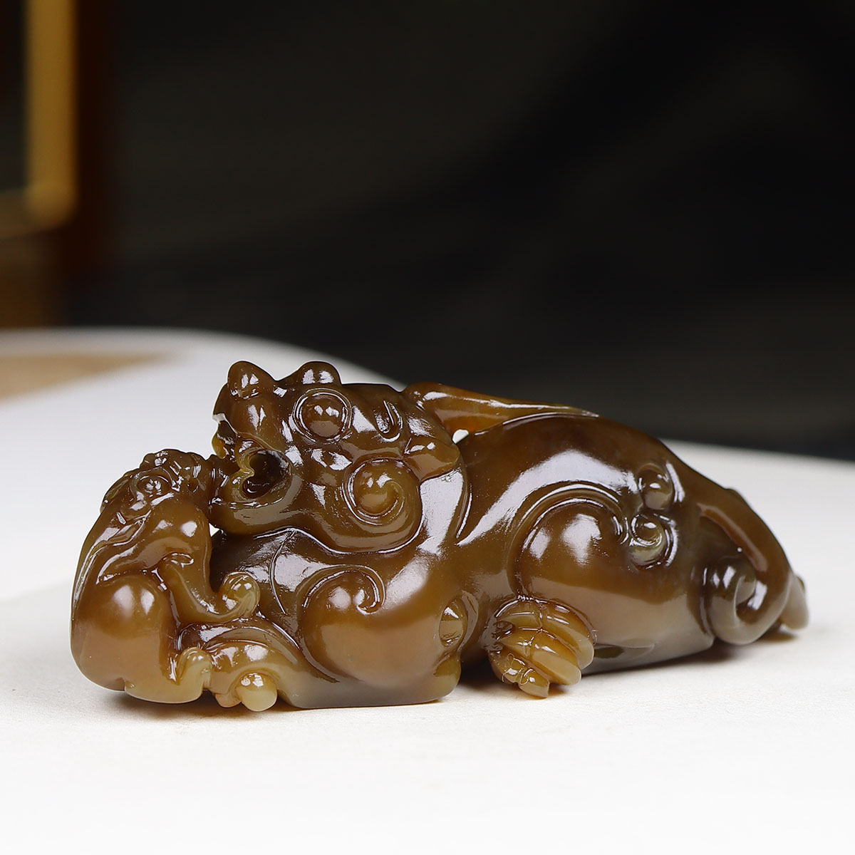 (古晨珠宝)新疆和田玉且末糖玉貔貅把件手玩摆件瑞兽赐福88g