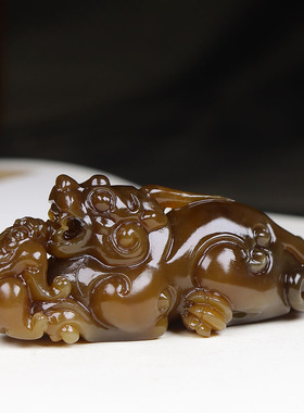 （古晨珠宝）新疆和田玉且末糖玉貔貅把件手玩摆件瑞兽赐福88g