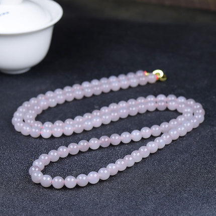 （古晨珠宝）和田玉烟紫圆珠项链毛衣链珠连富贵84g7+mm