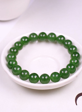 （古晨珠宝）俄罗斯和田玉阳绿碧玉圆珠手串润玉缘手链28g9mm