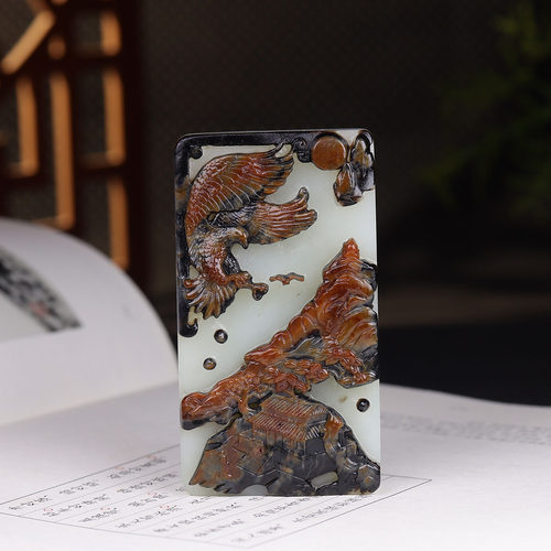 （古晨珠宝）新疆和田玉白玉老鹰玉牌挂件吊坠玉坠大展宏图125g