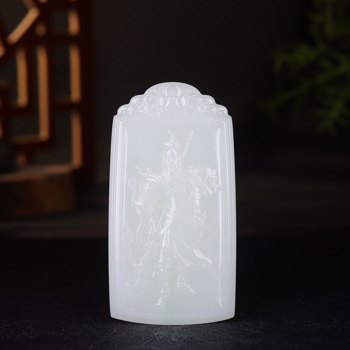 (古晨珠宝)新疆和田玉白玉关公挂件玉牌吊坠玉坠忠义千秋84g
