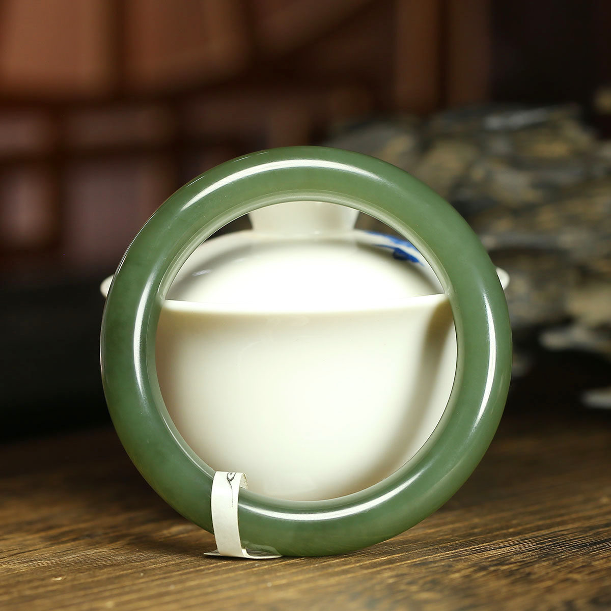 （古晨珠宝）润玉缘和田玉湖水绿手镯女款玉镯腕间优雅63g58mm