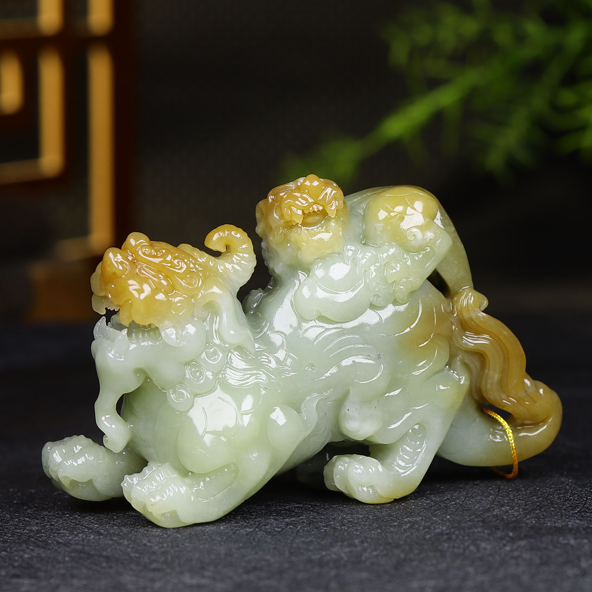 (古晨珠宝) 新疆和田玉糖玉貔貅把件手玩摆件携子上朝233g