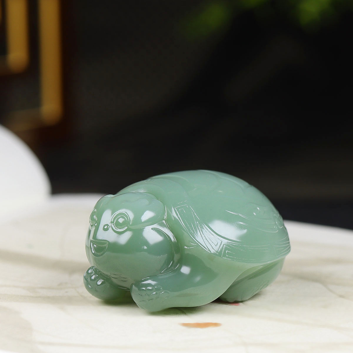 （古晨珠宝）俄罗斯和田玉粉青碧玉龙龟把件手玩荣归121g