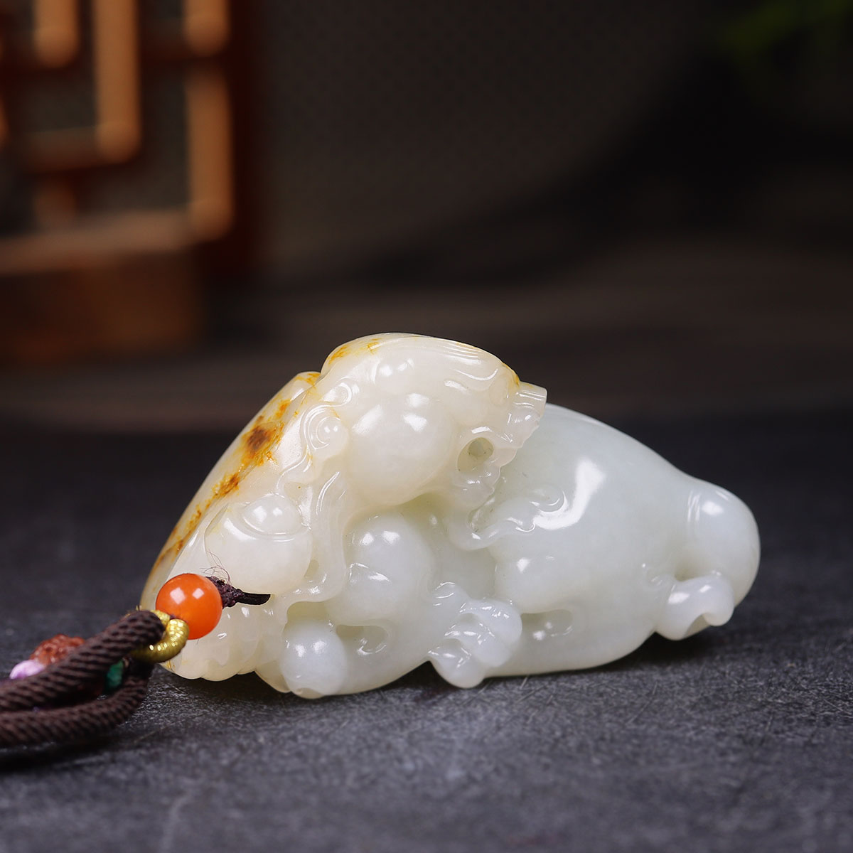 (古晨珠宝)新疆和田玉白玉籽料貔貅手把件手玩招财进宝128g