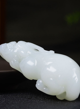（古晨珠宝）新疆和田玉羊脂白玉貔貅把件手玩瑞兽送福105g