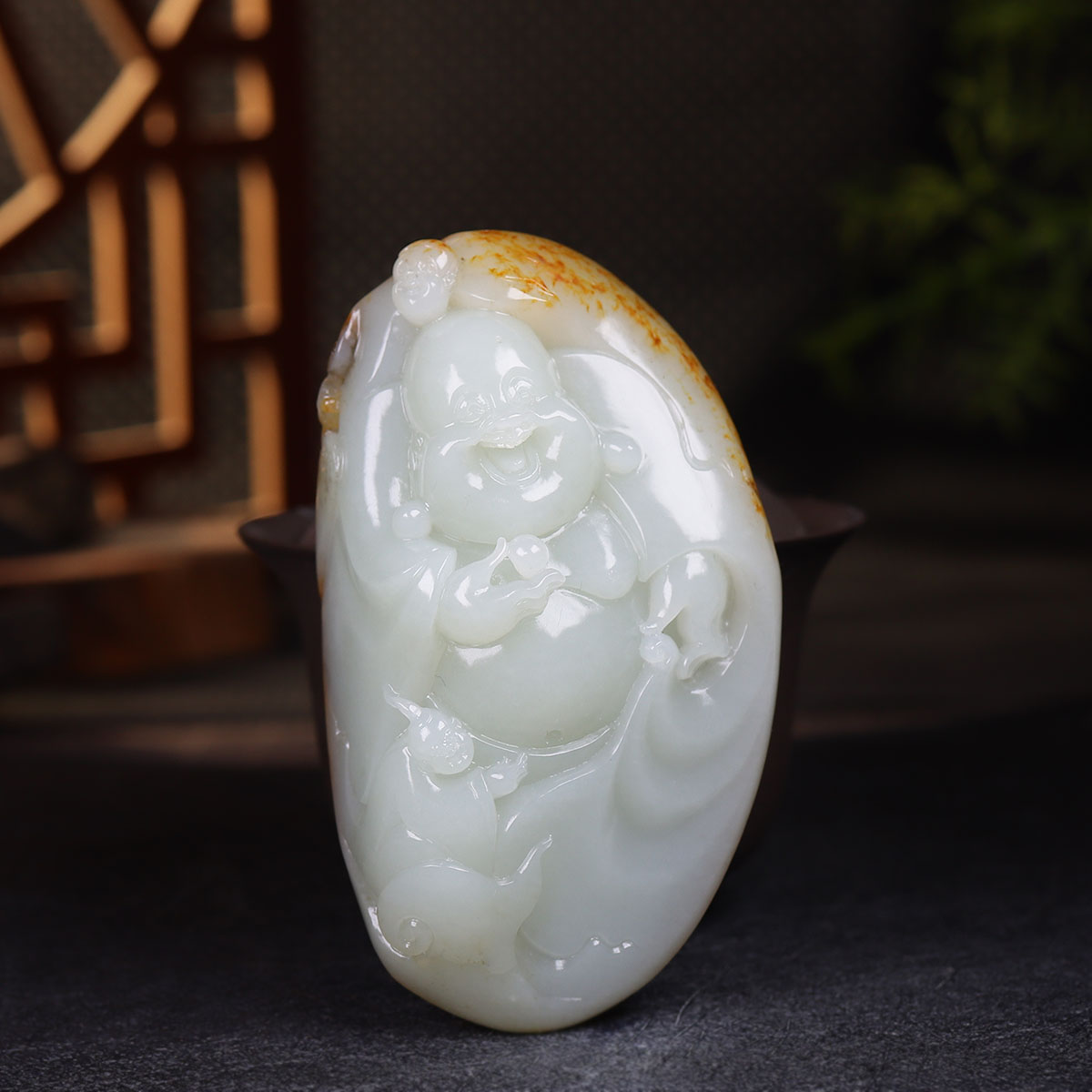 （古晨珠宝）新疆和田玉白玉籽料弥勒佛把件手玩摆件喜乐一生284g