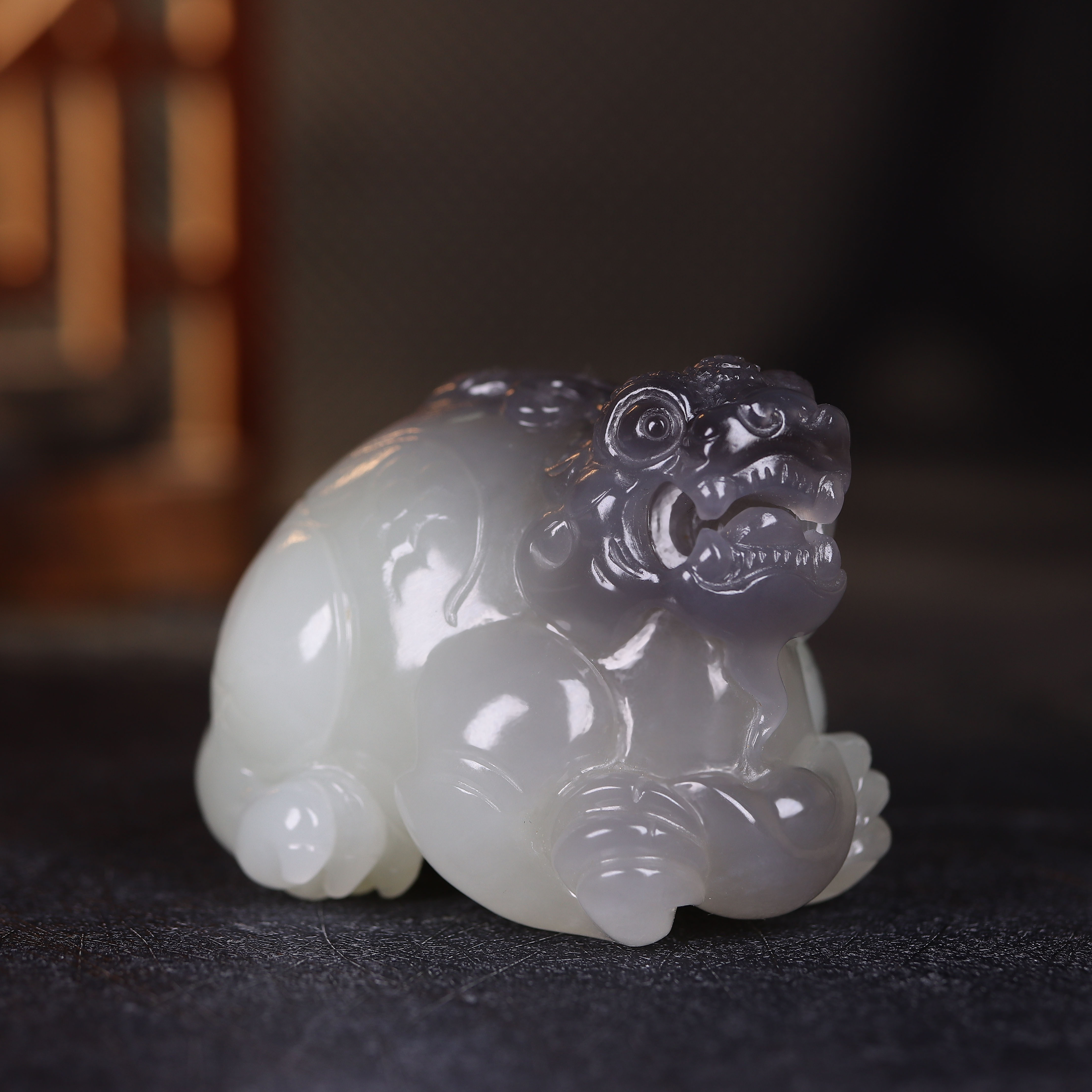 (古晨珠宝)青海和田玉烟紫双色貔貅把件手玩摆件招财进宝170g