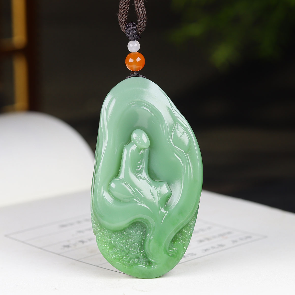 （古晨珠宝） 俄罗斯和田玉粉绿碧玉悟道挂件玉坠吊坠47g