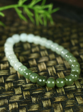 古晨和田玉湖水绿老型珠手串
