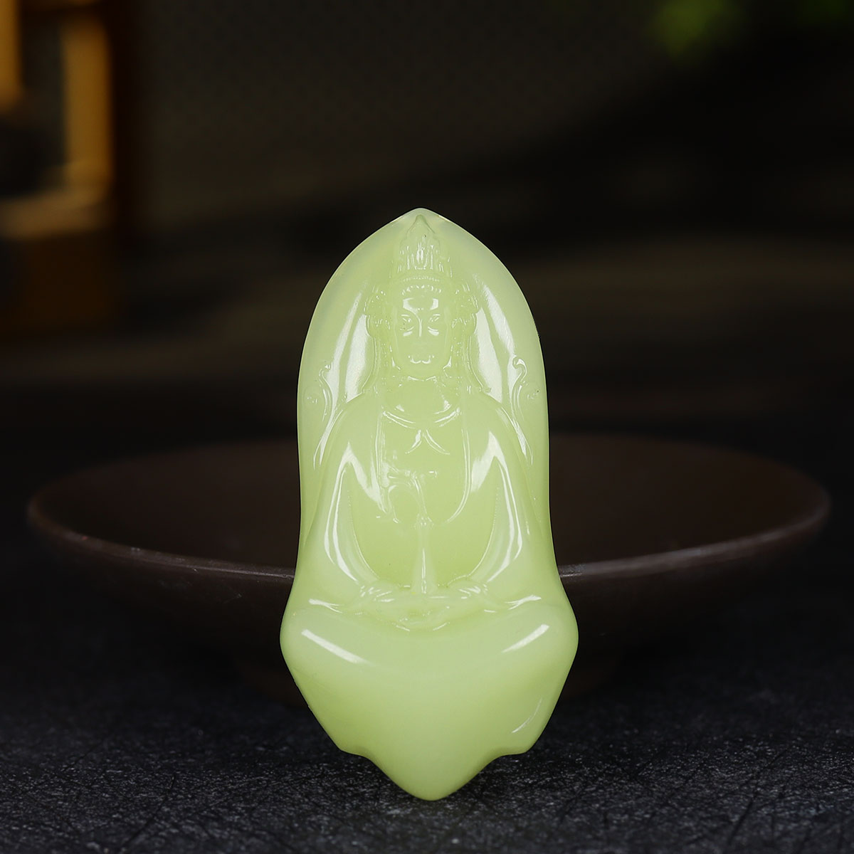 （古晨珠宝）新疆和田玉若羌黄玉观音挂件玉坠吊坠净瓶观音27g
