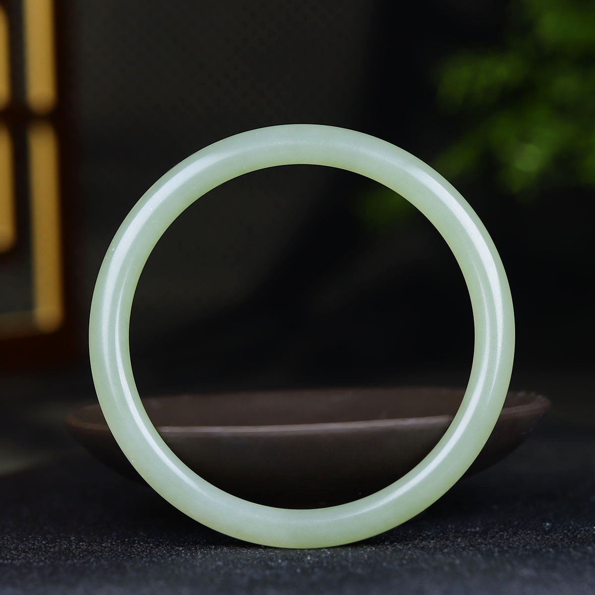 （古晨珠宝）青海和田玉晴水细圆条手镯女款玉镯叮当镯19g58mm