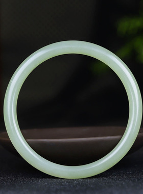 （古晨珠宝）青海和田玉晴水细圆条手镯女款玉镯叮当镯19g58mm