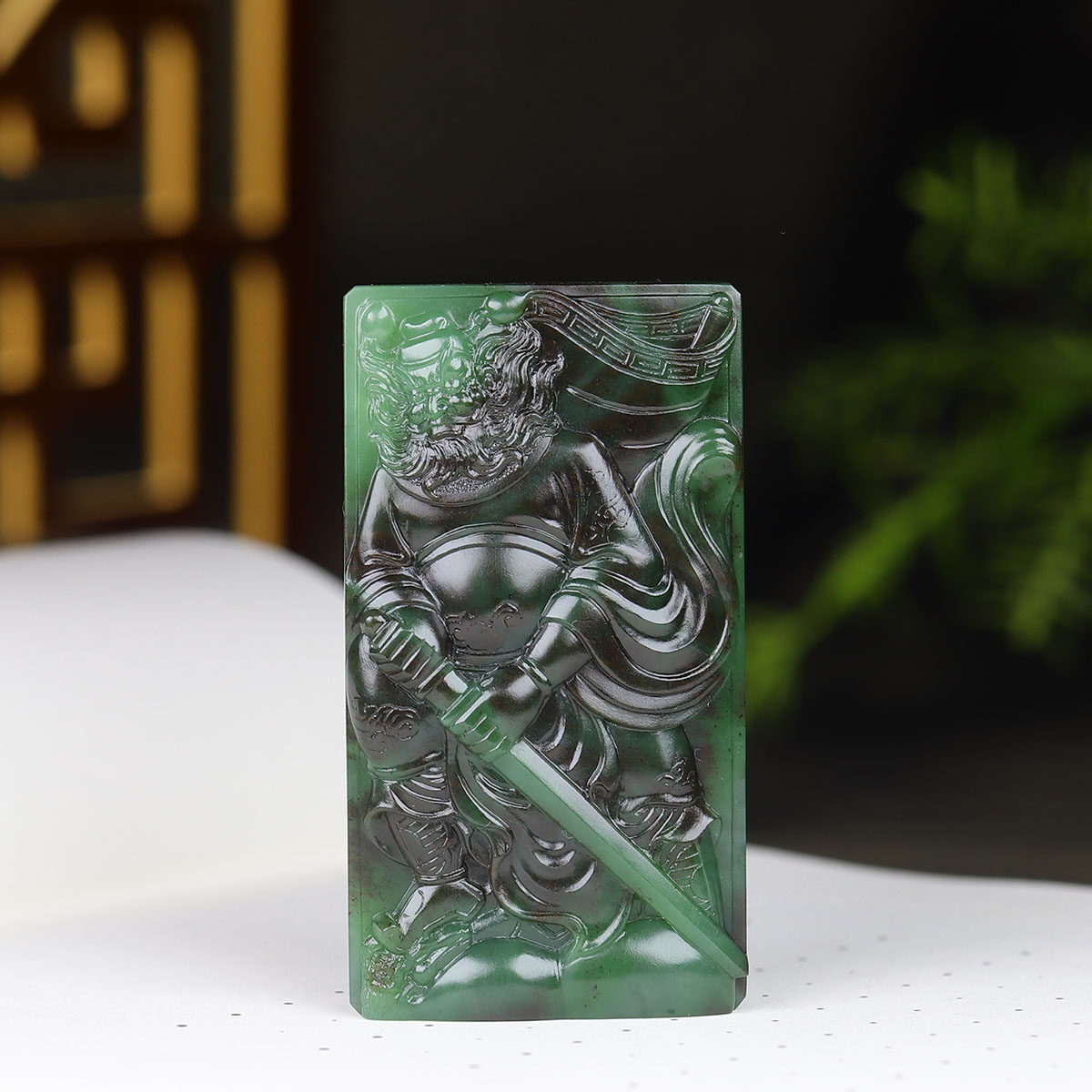 （古晨珠宝）俄罗斯和田玉碧玉聚红皮钟馗挂件吊坠天官赐福68g