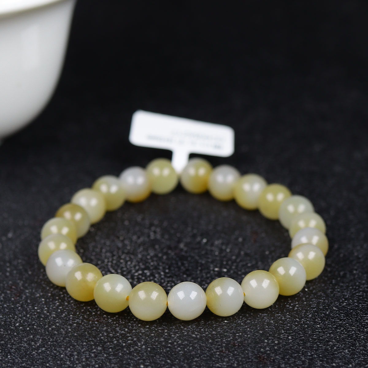 （古晨珠宝）新疆和田玉且末糖白玉圆珠手串手链诸事如意19g8mm