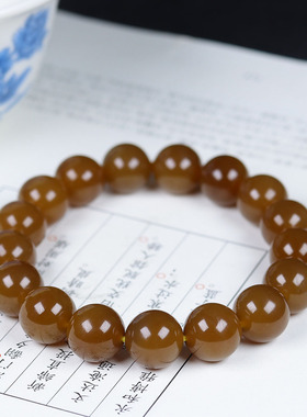 （古晨珠宝）新疆和田玉且末糖玉圆珠手串手链45g11+mm珠连富贵