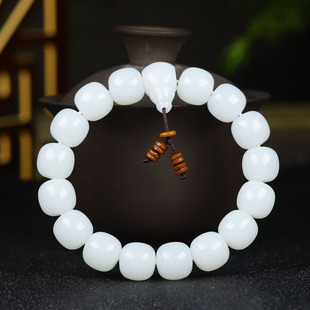 （古晨珠宝）新疆和田玉羊脂白玉老型珠手串手链63g13*12mm