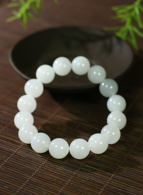 古晨和田玉白玉圆珠手串