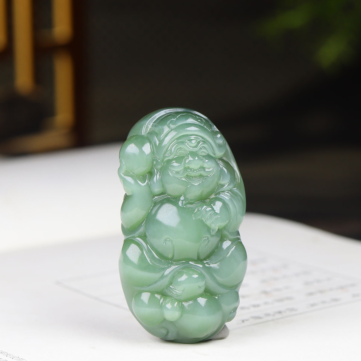 (古晨珠宝) 俄罗斯和田玉猫眼碧玉财神挂件玉坠吊坠招财进宝56g