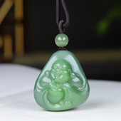 古晨珠宝 俄罗斯和田玉绿底粉青碧玉弥勒佛挂件吊坠玉坠28g