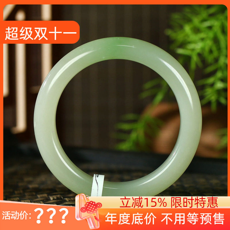 (不议价)青海料和田玉翠青泥鳅背手镯润玉缘女款玉镯67g59mm