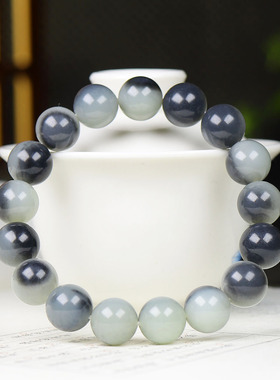 （古晨珠宝）新疆和田玉青花圆珠手串手链诸事如意45g11+mm