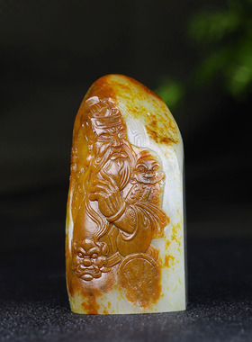 （古晨珠宝）新疆和田玉白玉籽料俏雕关公手把件手玩忠义两全134g