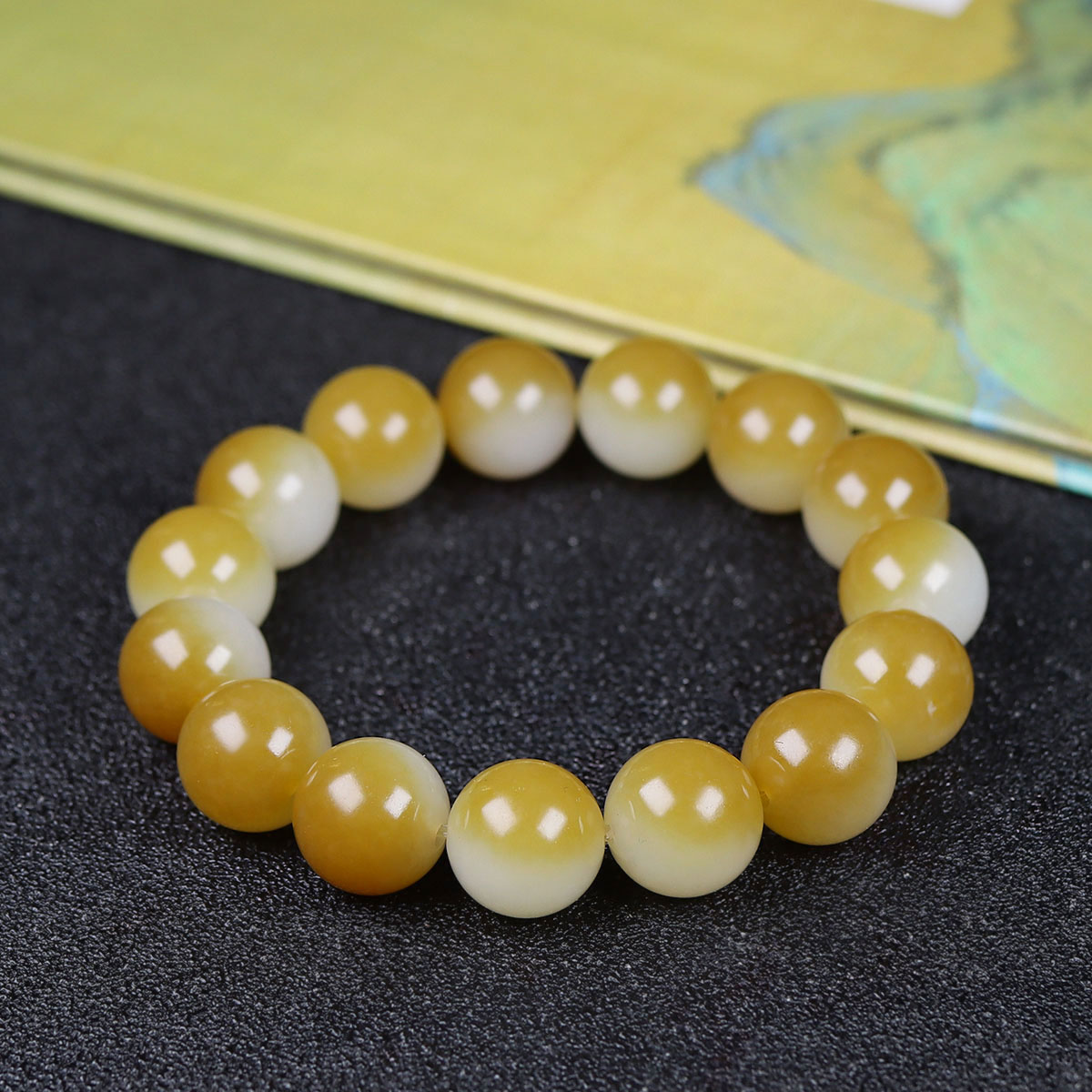 （古晨珠宝）新疆和田玉且末糖羊脂白玉圆珠手串手链60g13mm