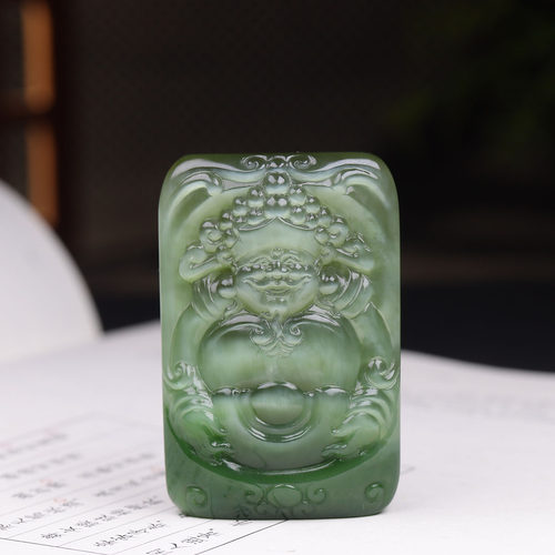 (古晨珠宝) 俄罗斯和田玉猫眼碧玉财神挂件玉坠吊坠招财进宝58g