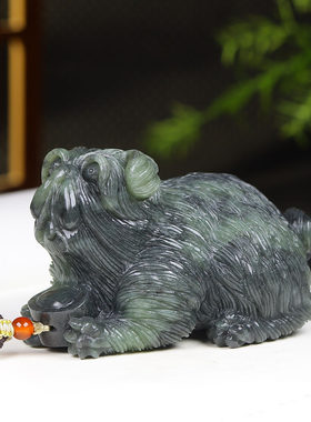 （古晨珠宝）新疆和田玉青花籽料生肖狗把件摆件手玩旺财守业315g