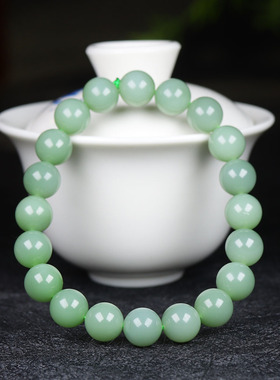 （古晨珠宝）俄罗斯和田玉粉青碧玉圆珠手串手链珠帘富贵31g10mm