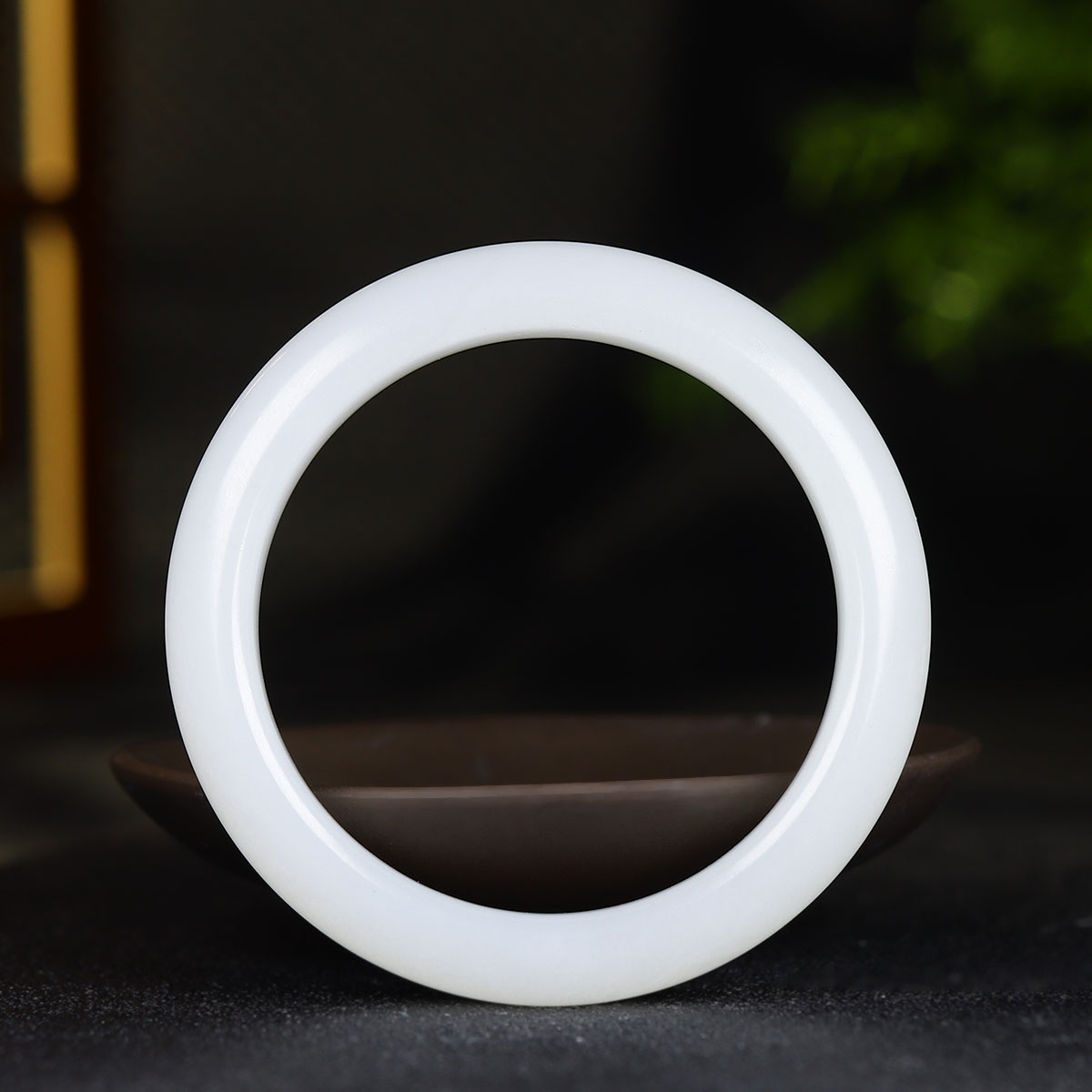 （古晨珠宝）和田玉白玉手镯女款玉镯腕间美玉悬52g54mm