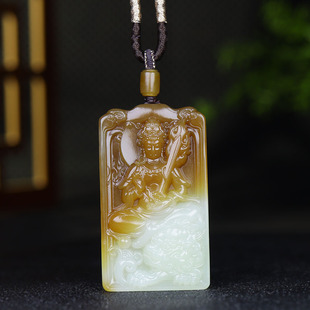 新疆和田玉且末糖白玉文殊菩萨挂件玉牌守护神吊坠59g 古晨珠宝