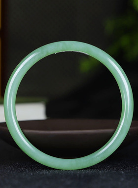 （古晨珠宝）俄罗斯和田玉粉青碧玉细圆条手镯女款玉镯15g55mm