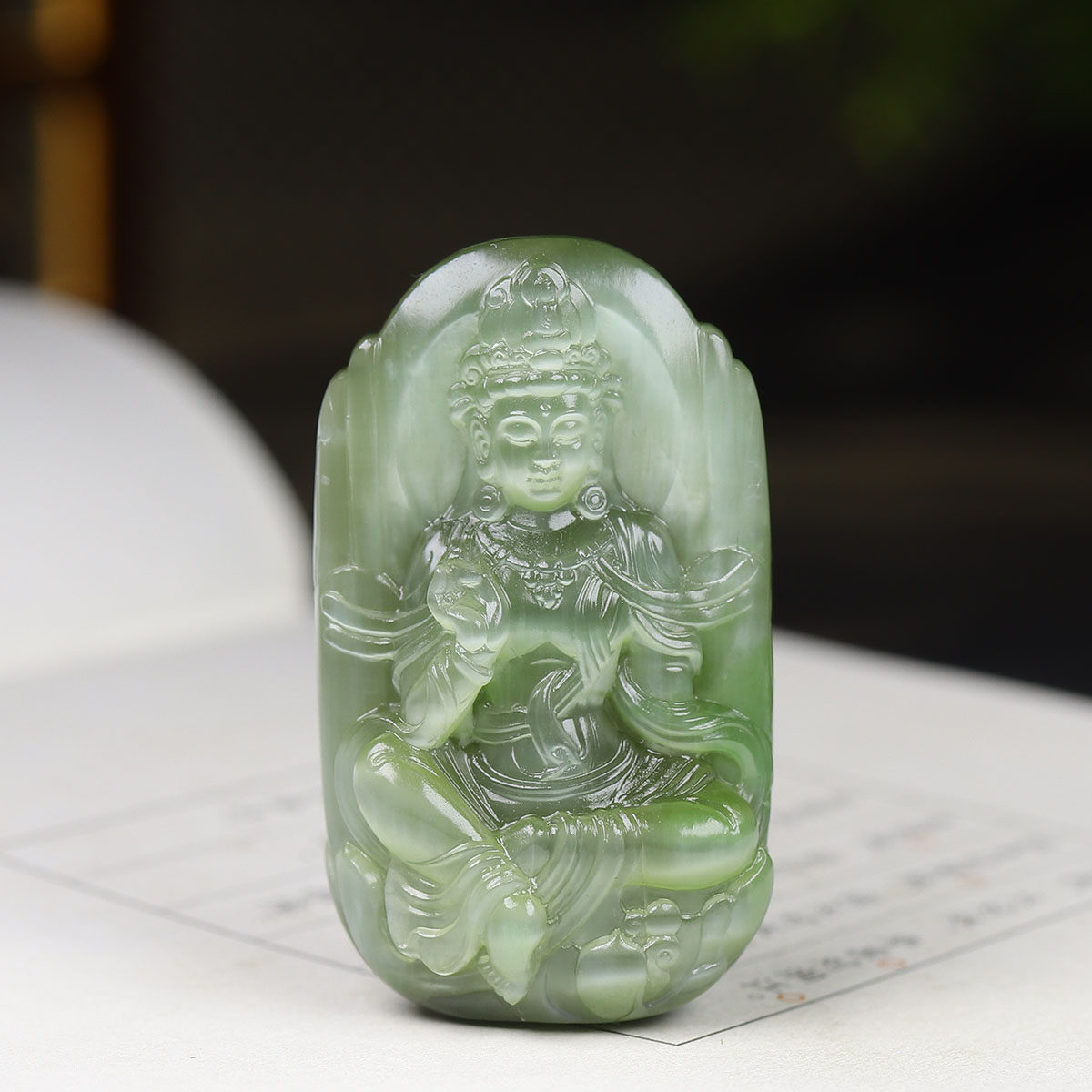 (古晨珠宝)俄罗斯和田玉猫眼碧玉观音挂件玉坠观音护佑39g