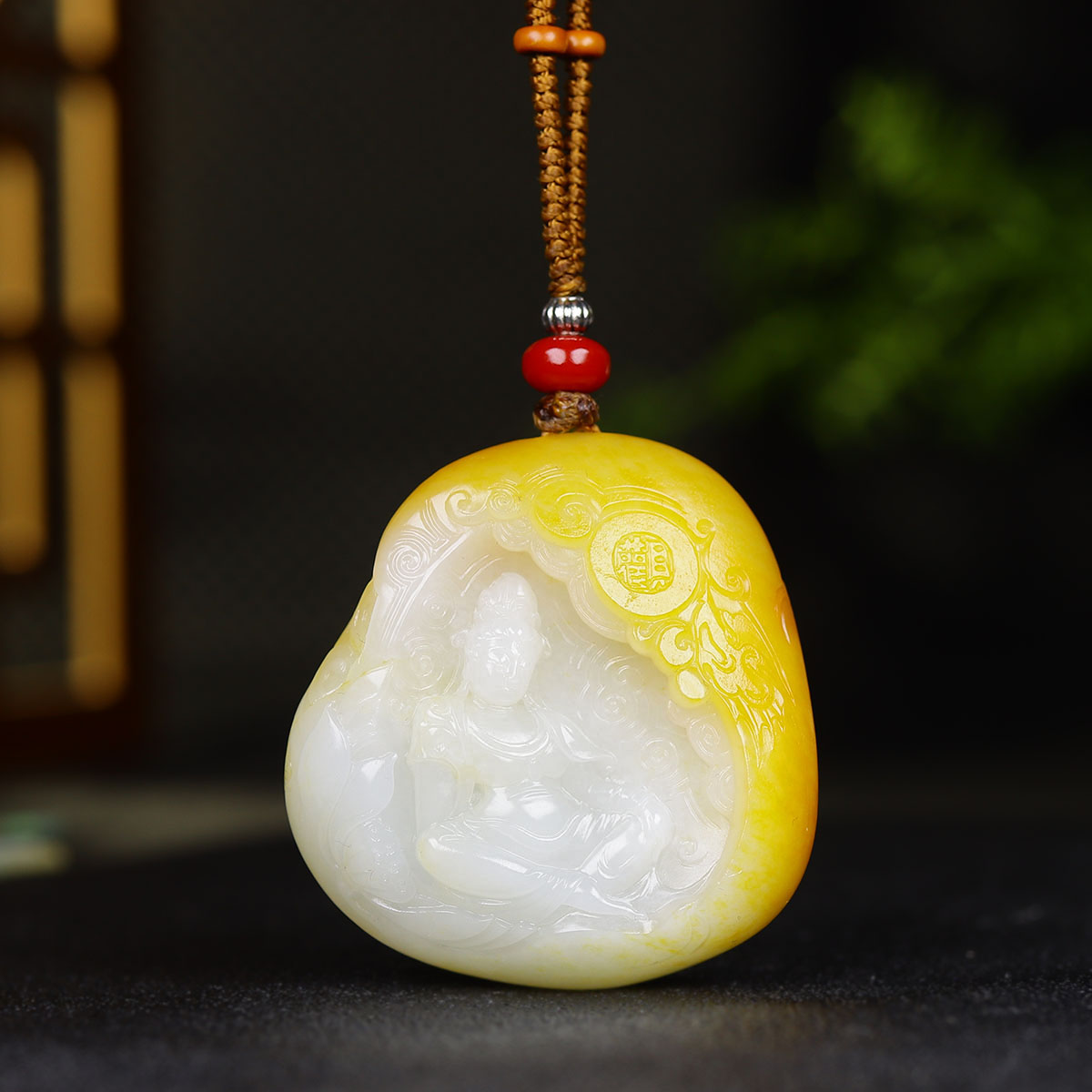 （古晨珠宝）新疆和田玉羊脂白玉籽料观音挂件玉牌吊坠玉坠65g