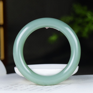 （古晨珠宝）俄罗斯和田玉粉青碧玉圆条手镯女款玉镯68g55mm