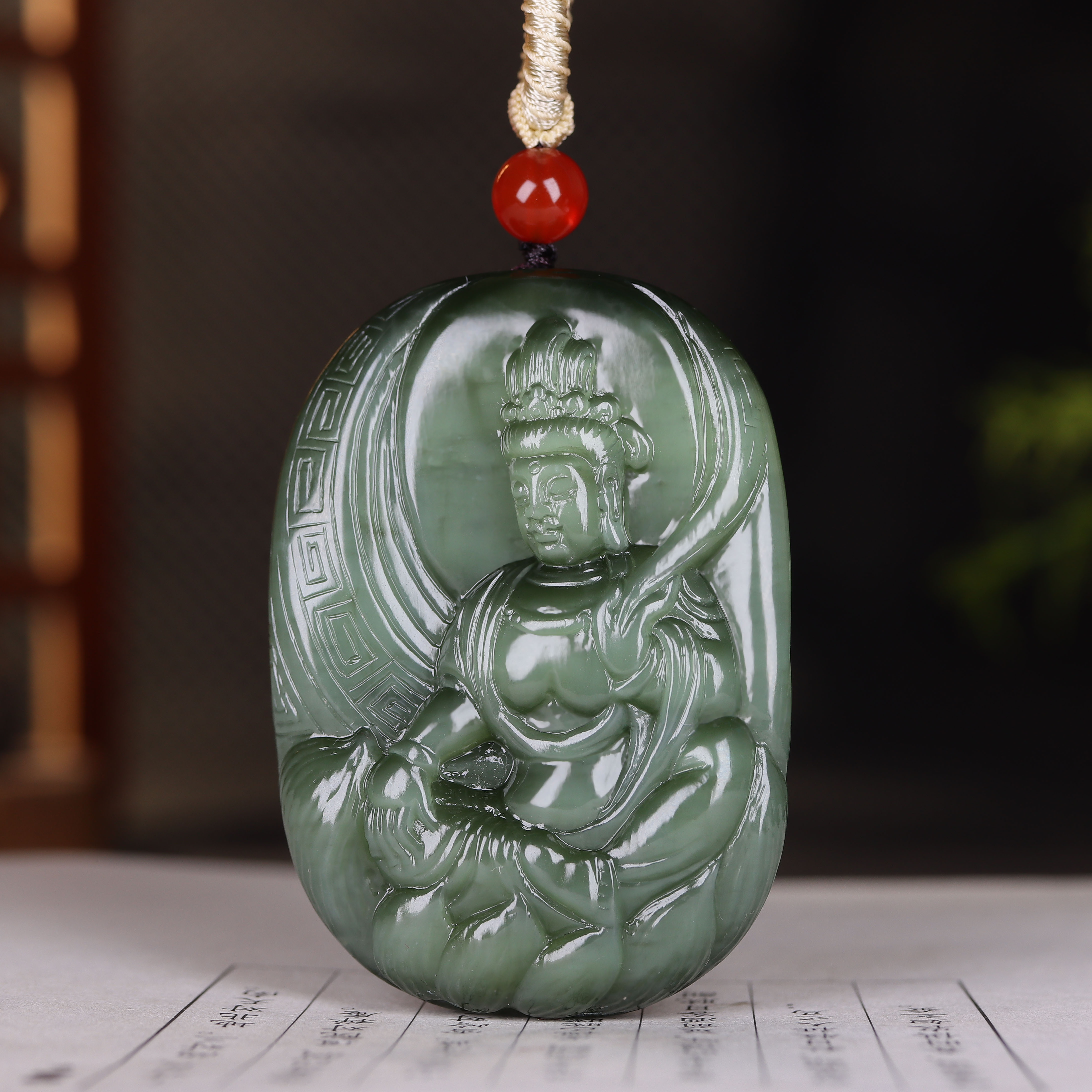 (古晨珠宝) 俄罗斯和田玉猫眼碧玉观音挂件吊坠玉坠观音护佑90g