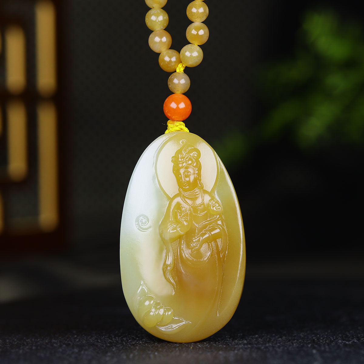 （古晨珠宝）新疆和田玉且末糖白玉观音挂件吊坠玉坠43g