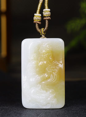 （古晨珠宝）新疆和田玉糖白玉关公挂件吊坠玉坠玉牌义薄云天52g