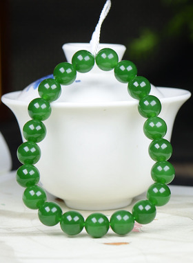（古晨珠宝）俄罗斯和田玉阳绿碧玉圆珠手串手链28g9mm